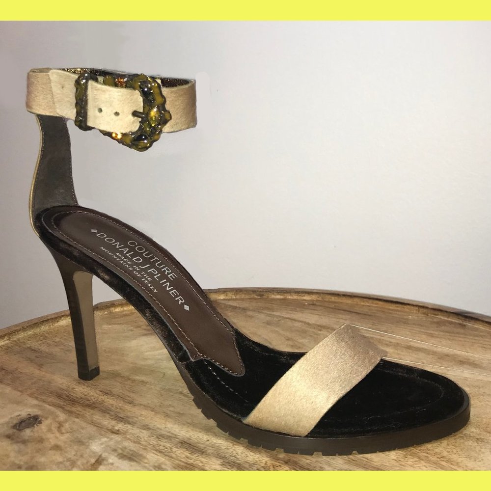 Donald J Pliner Couture Cowskin Heels with Gem Buckle